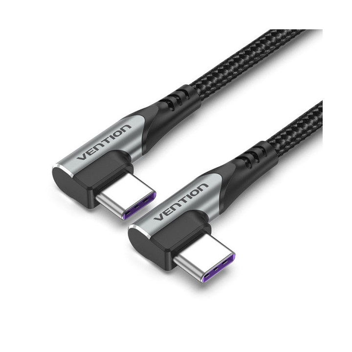 Vention Cable USB-C 2.0 a USB-C 2.0 5A 100W - 0.5m - Trenzado - Acodado en los Dos Extemos - Color Gris