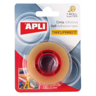 Apli Cinta Adhesiva Transparente 19mm x 33m - Resistente al Agua y a la Humedad - Facil de Cortar con las Manos - Ideal para Us