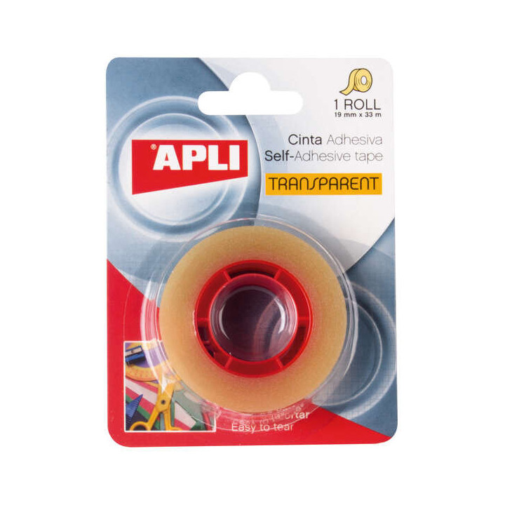 Apli Cinta Adhesiva Transparente 19mm x 33m - Resistente al Agua y a la Humedad - Facil de Cortar con las Manos - Ideal para Us
