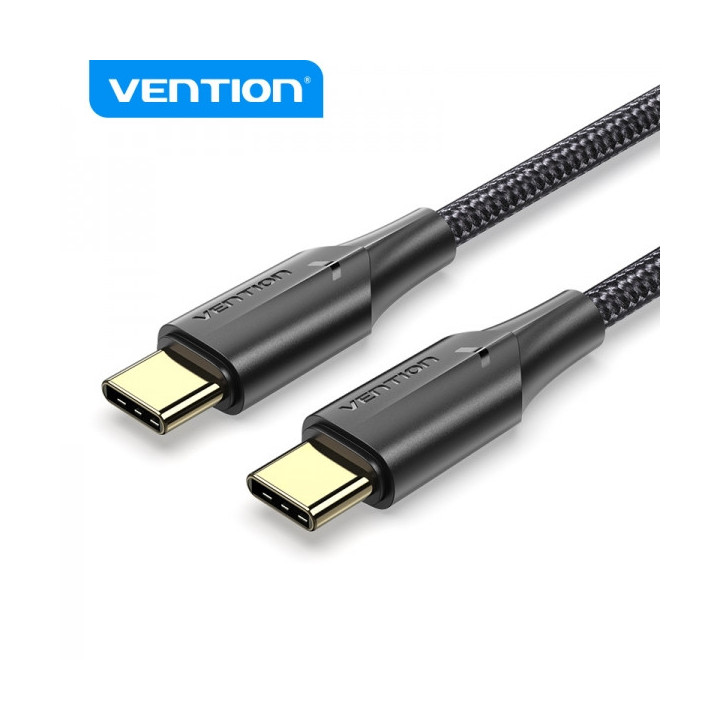 Vention Cable USB-C Macho a USB-C Macho 3A 60W LED - 1m - Algodon Trenzado Negro