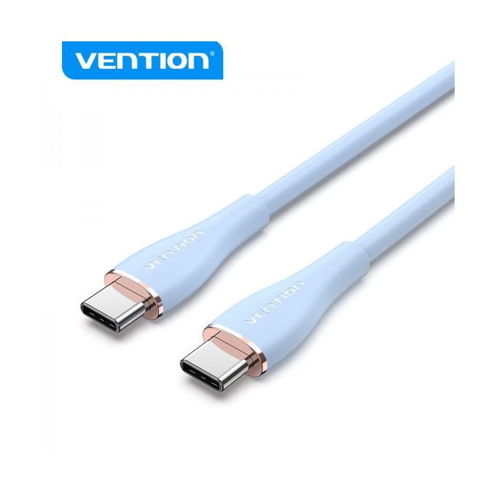 Vention Cable USB-C Macho a USB-C Macho - 1m - 5A 100W 480Mbps - Color Azul Silicona