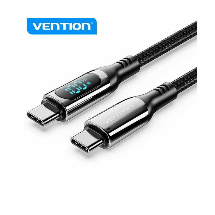 Vention Cable USB-C Macho a USB-C Macho - 1.2m 5A PD100W con Pantalla LED - Color Negro