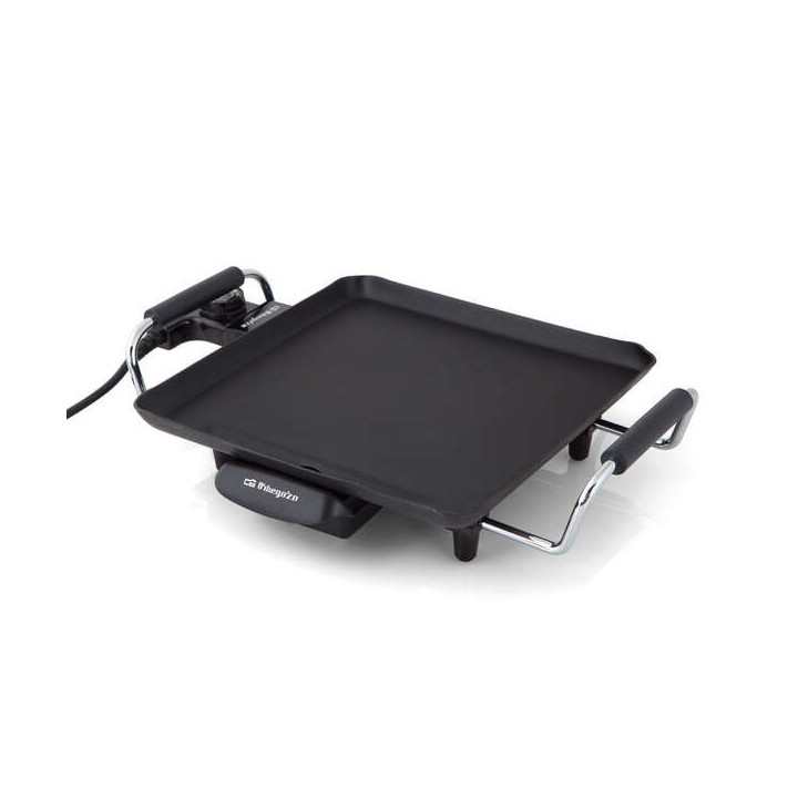 Orbegozo TB 2206 B Tabla de Asado Saludable - Termostato Regulable - Superficie Antiadherente - Recipiente Recoge Grasa - Asas