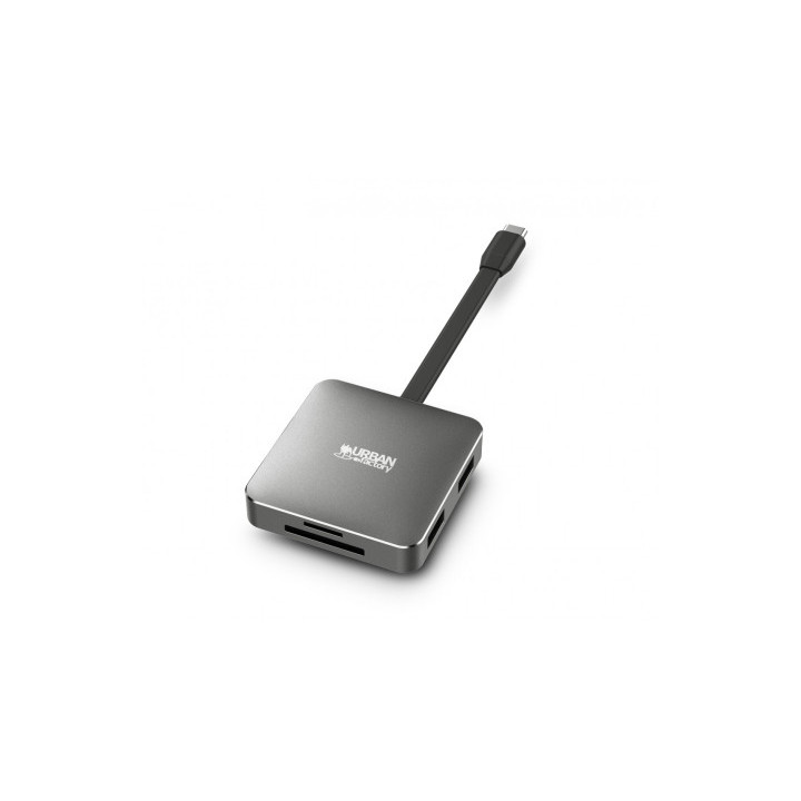 Urban Factory Hubee Light Mini HUB - USB-C Macho - USB-A/HDMI/SD/MSD Hembra - 100W PD - Color Gris Metal
