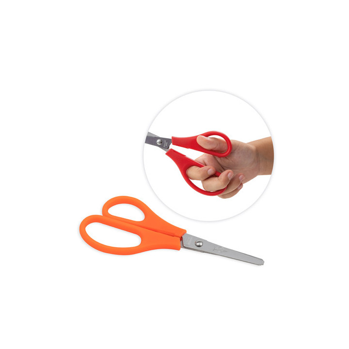 Faibo Tijeras Escolares Confort para Zurdos 13.5cm - Punta Redonda - Acero Inoxidable - Empuñadura de Plastico - Colores Surti