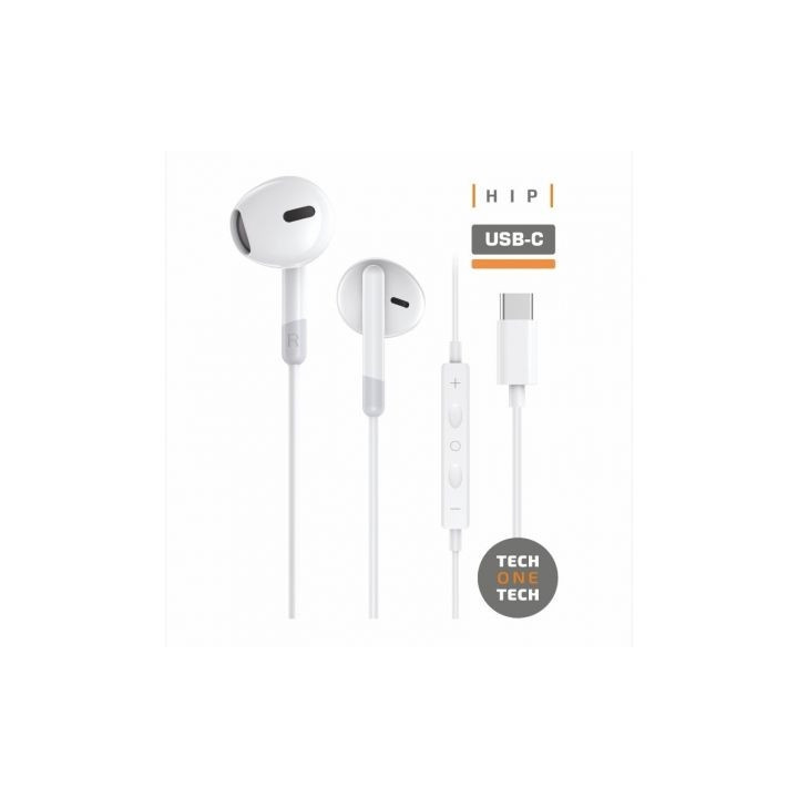 TechOneTech ear Tech Hip Auriculares Intraurales USB-C - Microfono Integrado - Asistente Voz - Cable de 1.20m