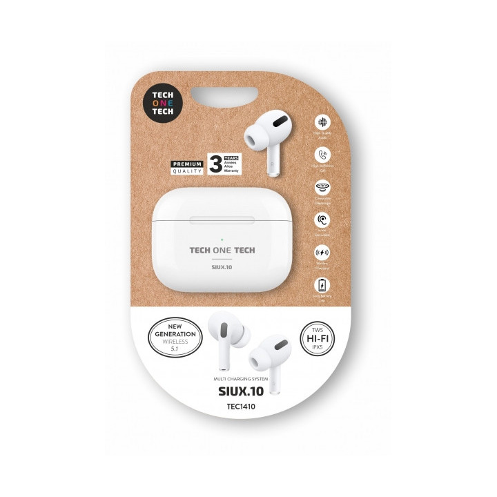 TechOneTech Auriculares Inalambricos Bluetooth TWS - Hasta 30h de Reproduccion - IPX5 - Color Blanco