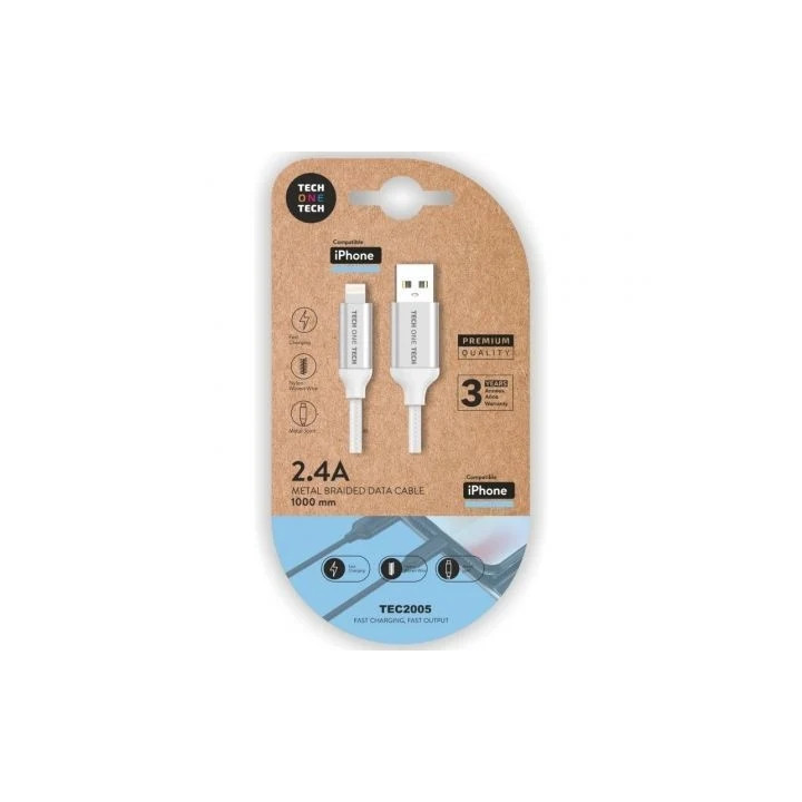 TechOneTech Cable USB-A Macho a Lightning Macho 1m - Recubierto de Nylon Trenzado