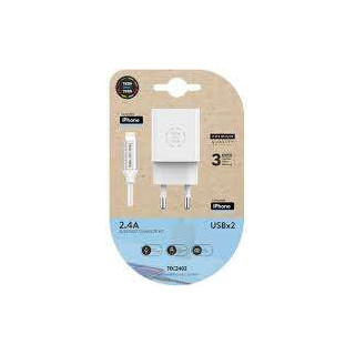 TechOneTech Cargador Doble de Pared + Cable USB-A a Lightning 1m - Recubierto de Nylon Trenzado