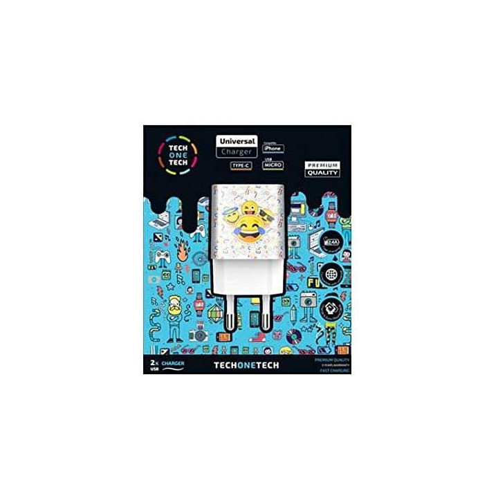 TechOneTech Emojitech Smile Cargador Doble de Pared USB-A - Alto Rendimiento