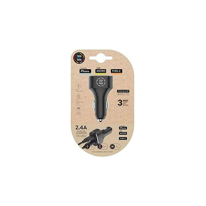 TechOneTech Cargador Doble de Coche USB-A - Alto Rendimiento