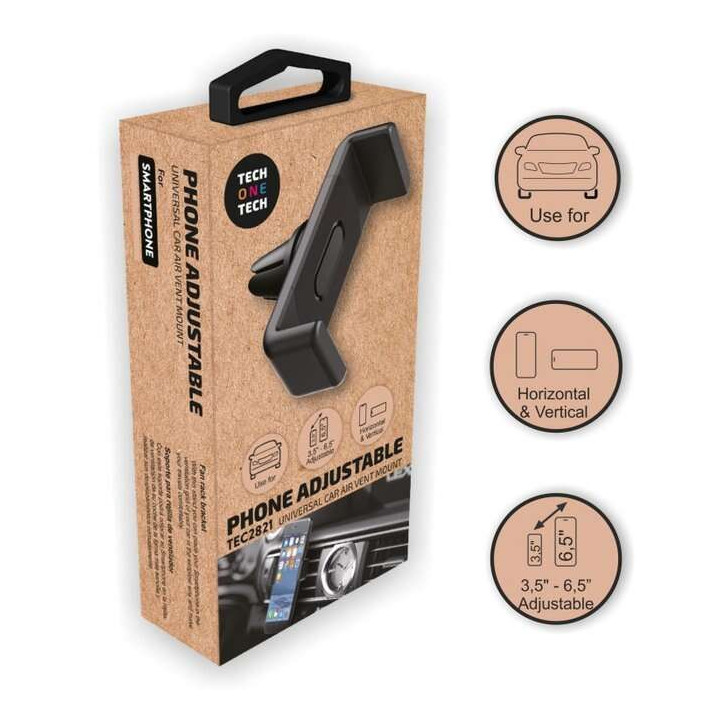 TechOneTech Soporte de Coche para Smartphones de 3.5" hasta 6.5" - Mecanismo de Pinza - Posicion Horizontal y Vertical - Fijaci