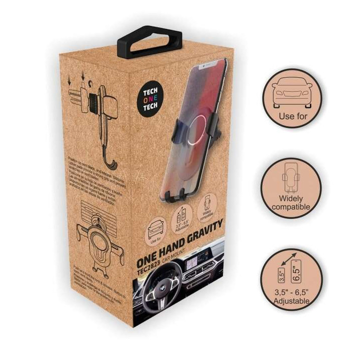 TechOneTech Soporte de Coche para Smartphones hasta 6.5" por Gravedad - Fijacion a Salida de Ventilacion