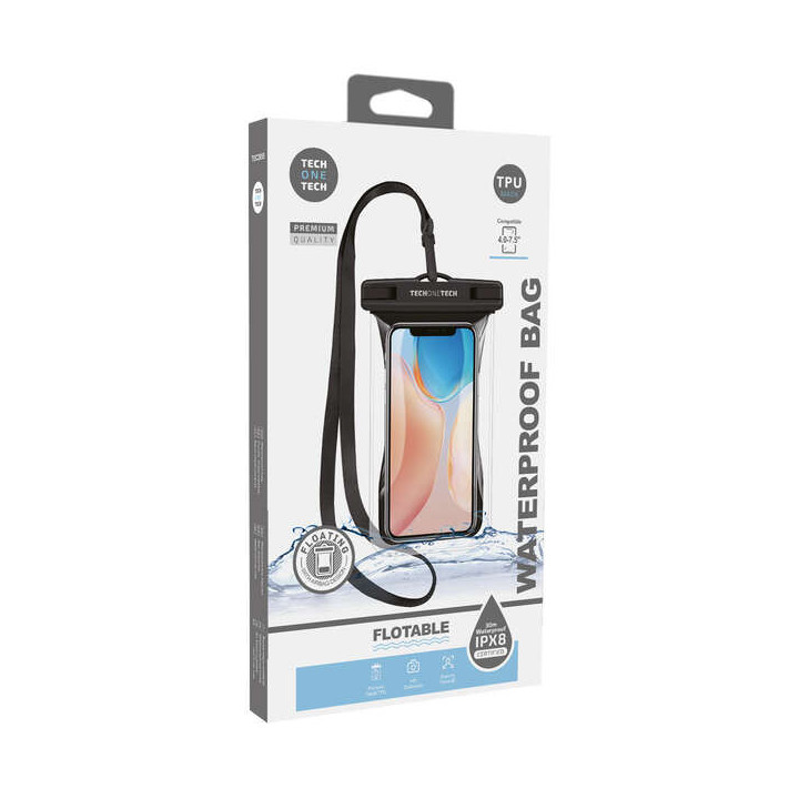 TechOneTech Funda Impermeable para Smartphone hasta 7.5" - Con Colgante - Resistencia IPX8 - Fabricada en TPU