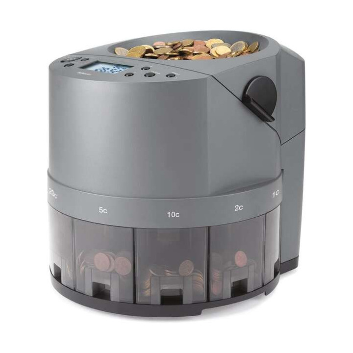 Safescan 1450 Eur Contadora y Clasificadora Automatica de Monedas - Cuenta y Clasifica 500 Monedas por Minuto - Funcion de Impr
