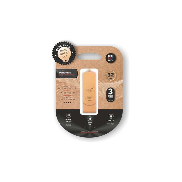TechOneTech ecoTech Memoria USB 2.0 32GB (Pendrive) - Fabricado con Paja de Trigo