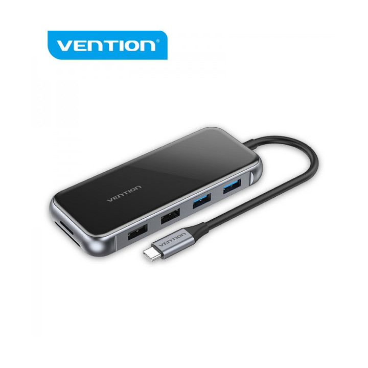 Vention Docking Station 10 en 1 USB-C a HDMI 4K/VGA/2xUSB2.0/2xUSB3.0/RJ45/Lector SD/MicroSD/PD100W - 0.15m - Color Gris