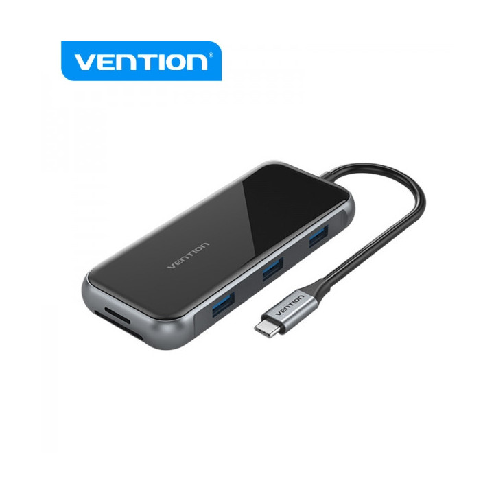Vention Docking Station 9 en 1 USB-C a HDMI 4K/USB3.0x3/RJ45/SD/TF/TRRS 3.5mm/PD - 0.15m - Color Gris Espejo