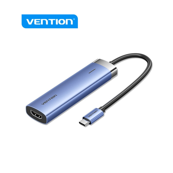 Vention T6E Hub USB-C 5 en 1 - Transferencia 5 Gbps - Pantalla 4K - Carga Rapida 100W - Color Azul