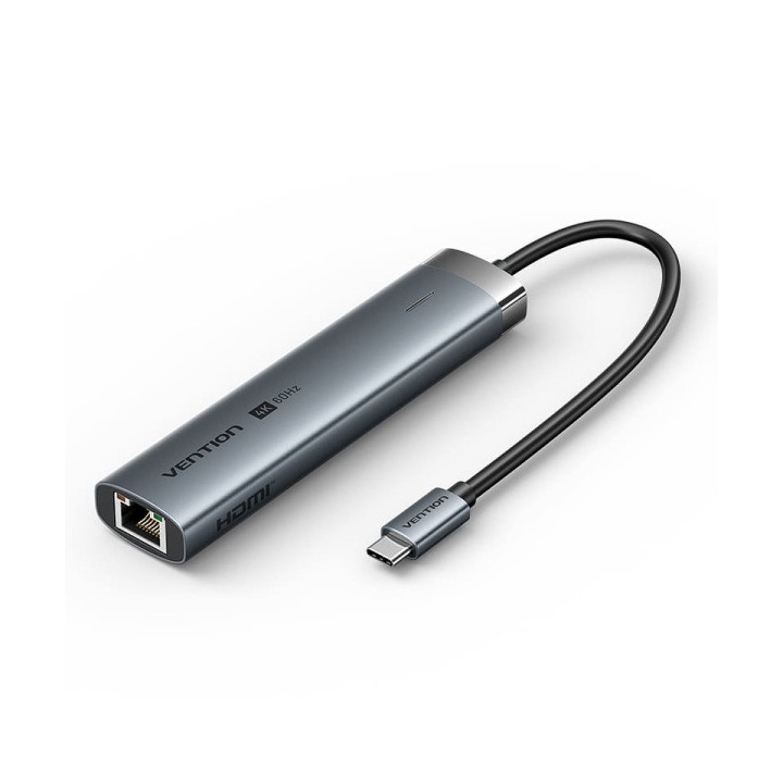 Vention Docking Station 6 en 1 USB-C a HDMI/3xUSB3.0/USB-C 3.2 G1/RJ45/PD 100W - 0.15m - Color Gris