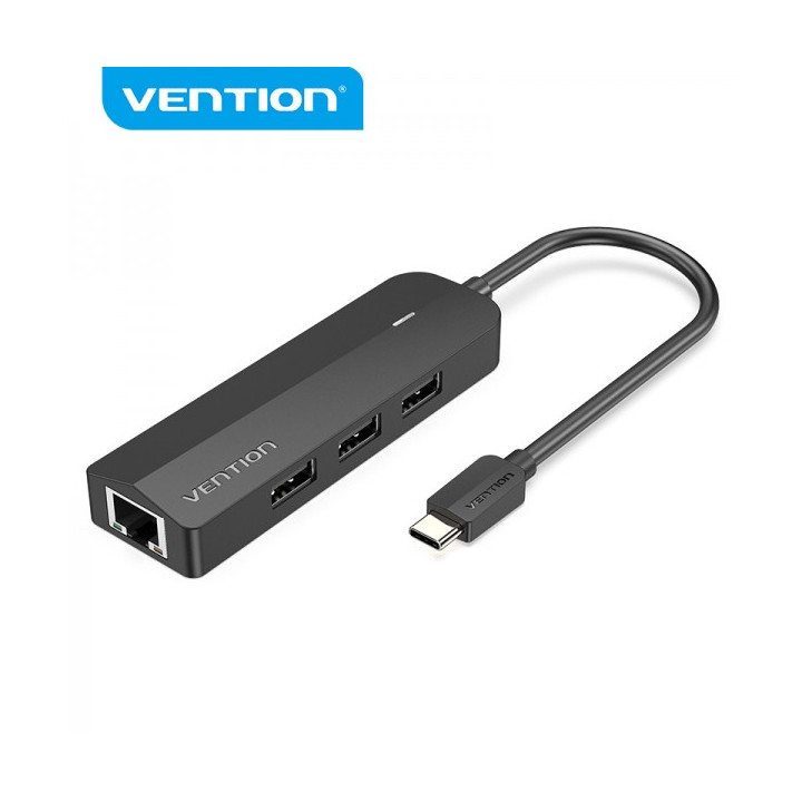 Vention HUB 5 en 1 USB-C a 3xUSB2.0/RJ45/Micro B Powered - 0.15m - Color Negro