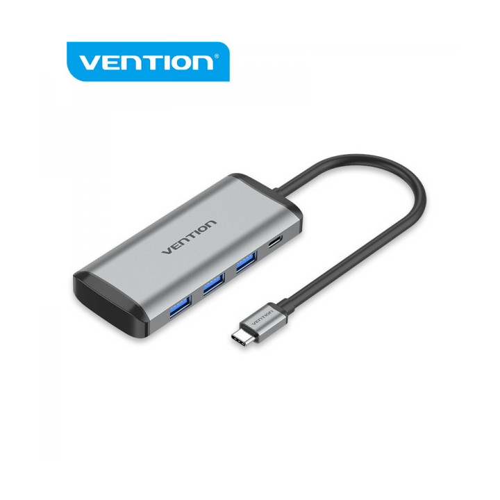Vention HUB 6 en 1 USB-C a 3xUSB3.0/TF/SD/PD - 0.15m - Aluminio Gris