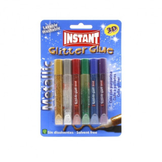 Instant Glitter Glue Metallic Pack de 6 Tubos de Pegamento con Purpurina 10.5ml - Para Distintas Superficies - Sin Disolventes