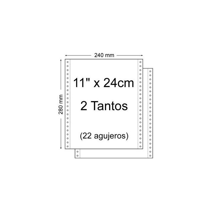 Papel Continuo 11" x 240mm - Juego de 2 Tantos - Envase de 1.500 Unidades - Color Blanco