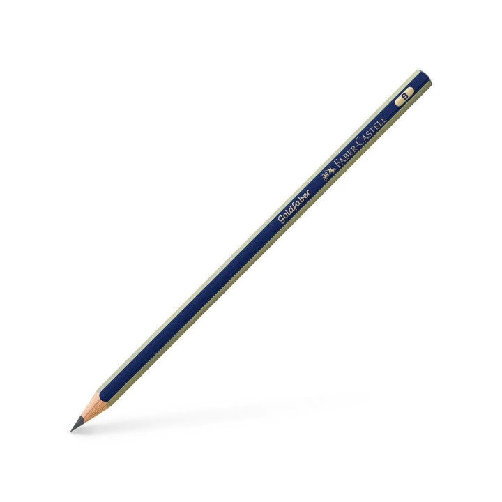 Faber-Castell Goldfaber 1221 Lapiz de Grafito B - Alta Calidad - Resistente a la Rotura - Cuerpo en Azul y Rayas Doradas