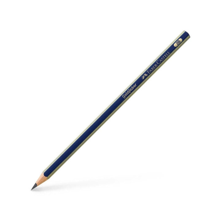 Faber-Castell Goldfaber 1221 Lapiz de Grafito 2B - Alta Calidad - Resistente a la Rotura - Cuerpo en Azul y Rayas Doradas