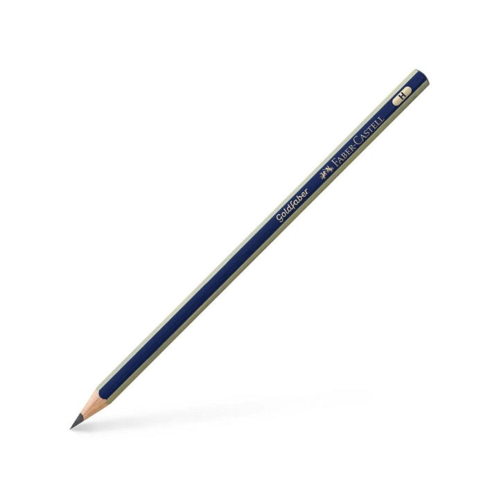 Faber-Castell Goldfaber 1221 Lapiz de Grafito H - Alta Calidad - Resistente a la Rotura - Cuerpo en Azul y Rayas Doradas