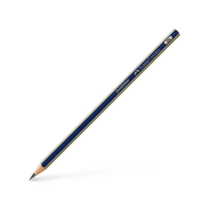 Faber-Castell Goldfaber 1221 Lapiz de Grafito 2H - Alta Calidad - Resistente a la Rotura - Cuerpo en Azul y Rayas Doradas