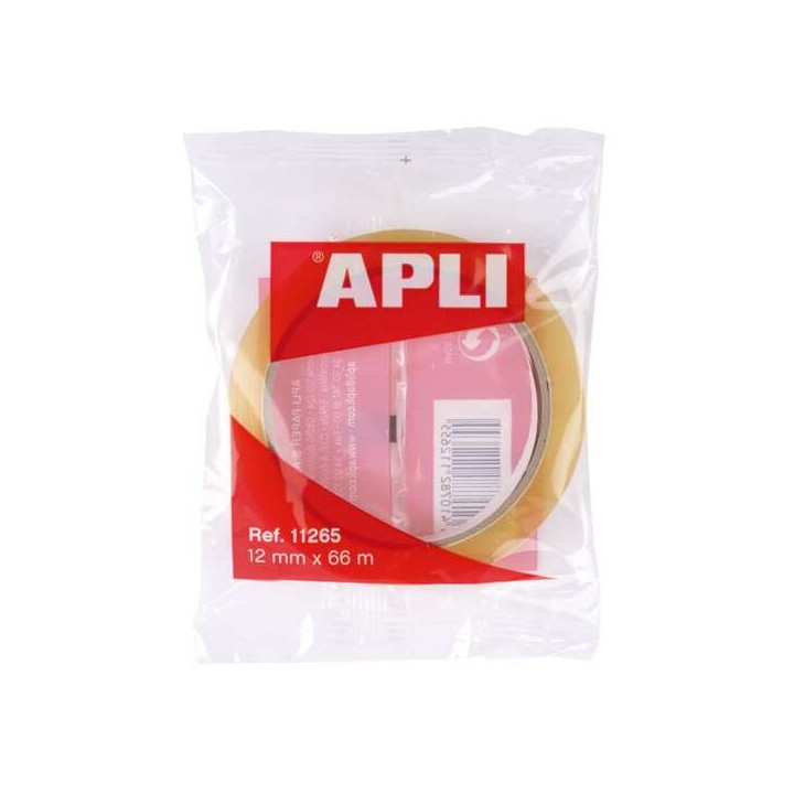Apli Cinta Adhesiva Transparente 12mm x 66m - Fuerte Adhesion - Adhesivo sin Ruido