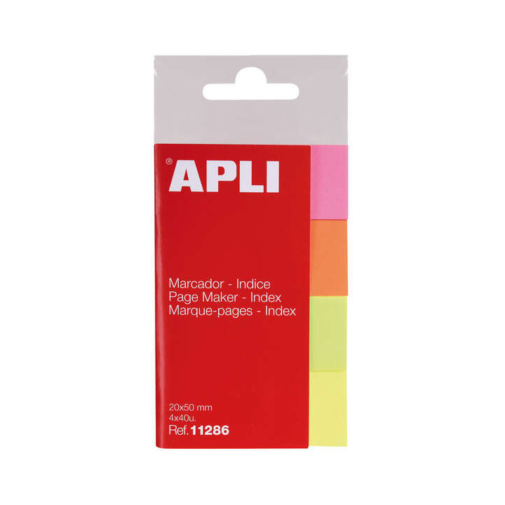Apli Pack de 160 Indices Adhesivos de Papel 50x20mm - 40 Indices por Color - Faciles de Despegar - Organiza Tus Documentos - Co