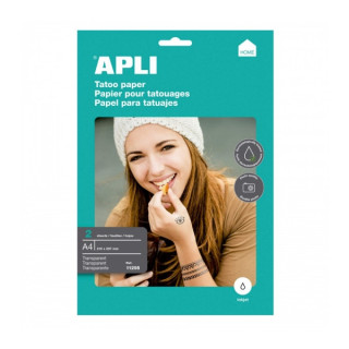 Apli Pack de 2 Hojas de Papel para Crear Tatuajes - Imprimible en Inkjet - Versatil para Piel y Objetos - Facil de Borrar - Der