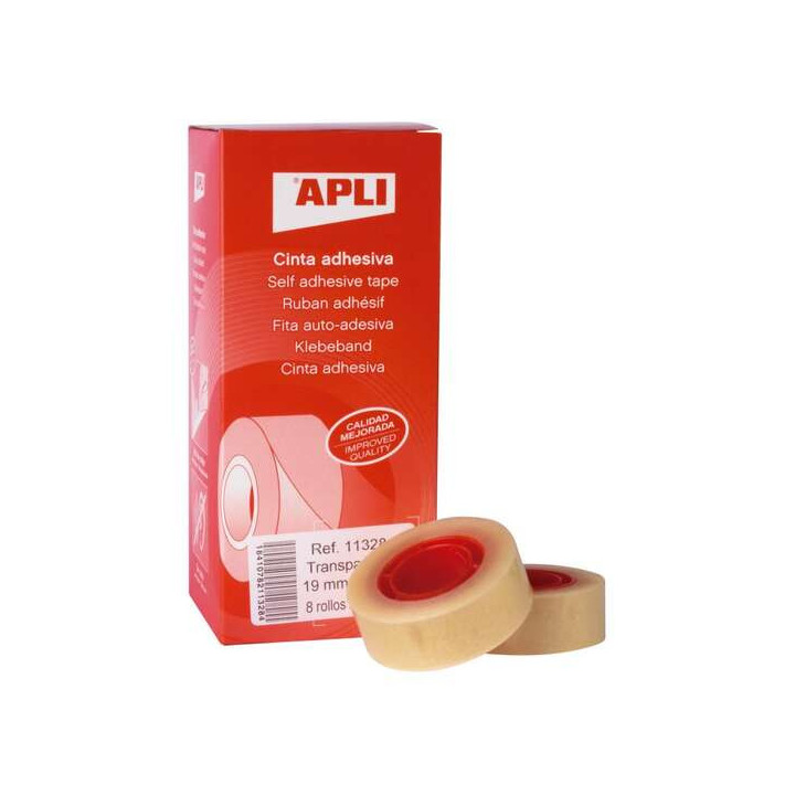 Apli Pack de 8 Cintas Adhesivas Transparente 19 mm x 33 m