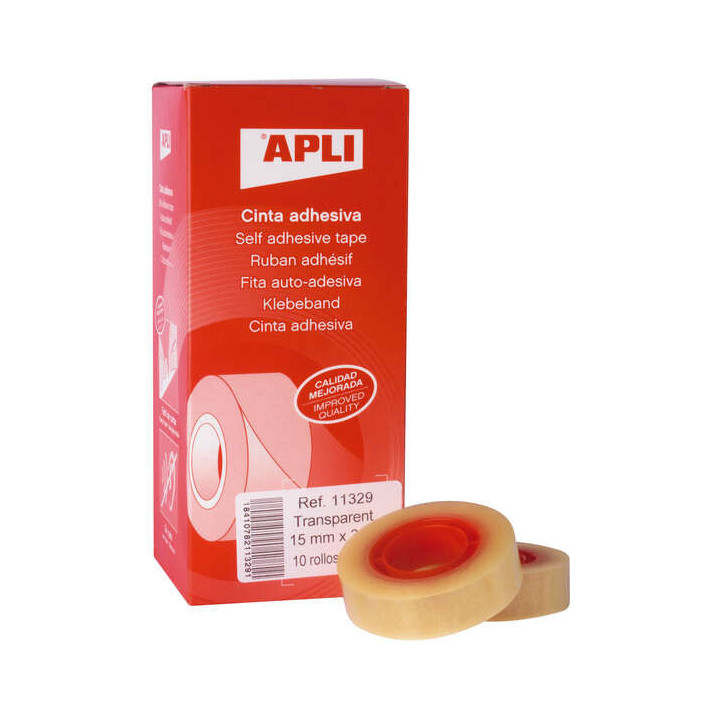 Apli Cinta Adhesiva Transparente 15mm x 33m - Resistente al Agua y a la Intemperie - Facil de Cortar con las Manos - Ideal para