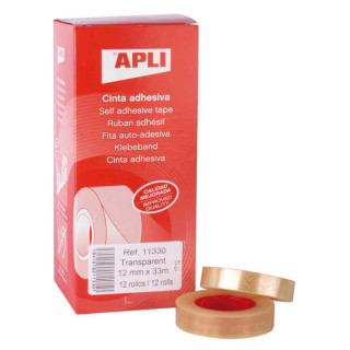 Apli Cinta Adhesiva Transparente 12mm x 33m - Resistente al Agua y a la Intemperie - Facil de Cortar y Aplicar - Ideal para Man