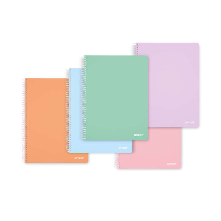 Ancor Classic Stripes Cuaderno Espiral Tamaño Folio Cuadriculado 4x4mm - 80 Hojas 90gr - Tapa de Plastico - Colores Pastel Sur
