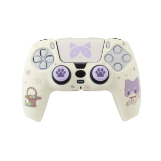 FR-TEC Maneki Tanooki Pack para Mando PS5 de Carcasa Rigida + Sticker para el Touchpad + Grips - Mejora el Agarre y la Sensacio