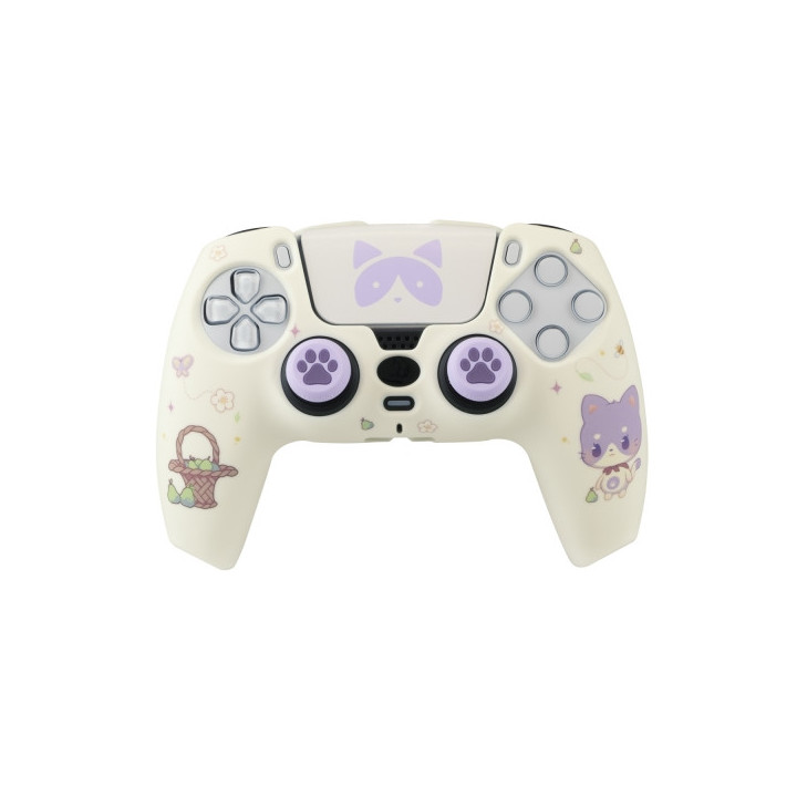 FR-TEC Maneki Tanooki Pack para Mando PS5 de Carcasa Rigida + Sticker para el Touchpad + Grips - Mejora el Agarre y la Sensacio