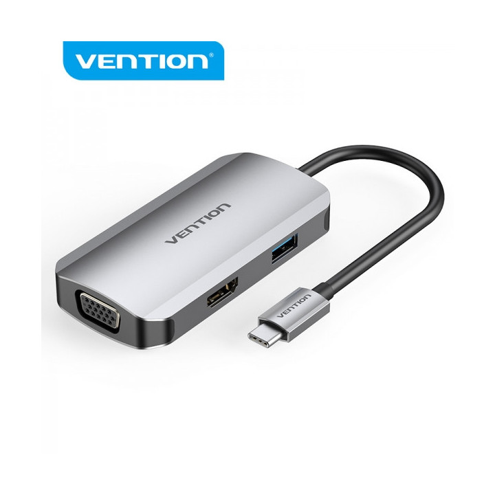 Vention Docking Station 4 en 1 USB-C a HDMI/VGA/USB3.0/PD100W - 0.15m - Color Gris