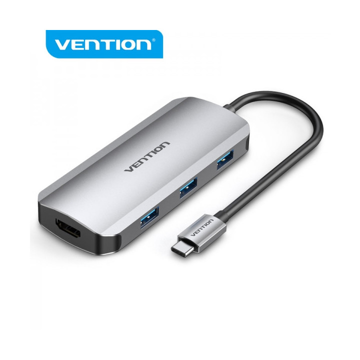 Vention Docking Station 6 en 1 USB-C a HDMI 4K/3xUSB3.0/USB-C Gen1/PD100W - 0.15m - Color Gris