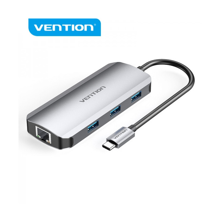 Vention Docking Station 6 en 1 USB-C a HDMI 4K/3xUSB3.0/RJ45/PD100W - 0.15m - Color Gris