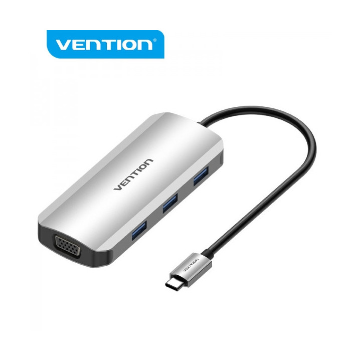Vention Docking Station 6 en 1 USB-C a HDMI/VGA/3xUSB3.0/PD100W - 0.15m - Color Gris