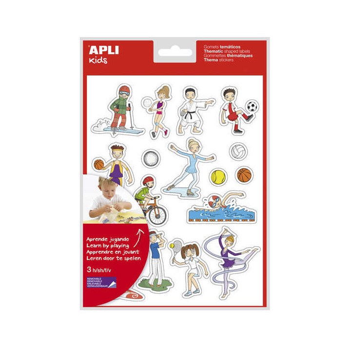 Apli Bolsa de Gomets Tematicos los Deportes - 51 Gomets en 3 Hojas - Ilustraciones Divertidas para Desarrollar Habilidades Moto