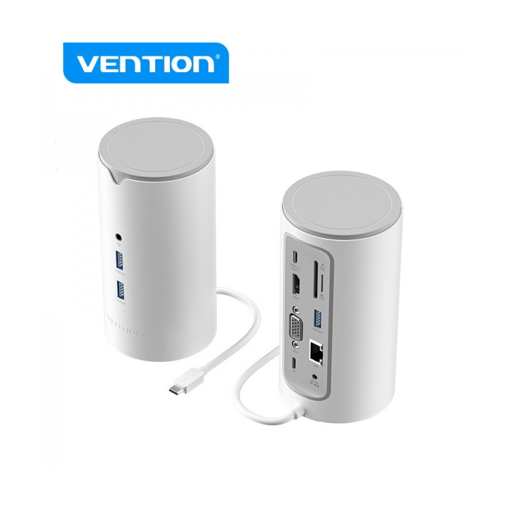 Vention Docking Station 12 en 1 USB-C a HDMI 4K/VGA/3xUSB3.0/USB-C Gen1/RJ45/Lector SD/2XJack Audio/DC 5V/PD100W TPHWC - 0.15m