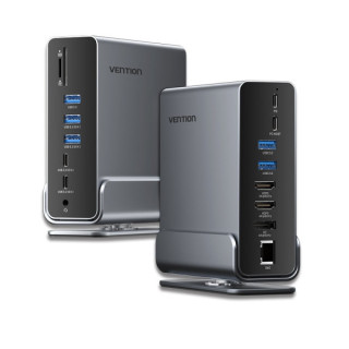 Vention Docking Station 15 en 1 USB-C a DisplayPort/2xHDMI/USB-C 3.2 Gen2/USB-C 3.2 Gen1/2xUSB 3.2 Gen2/USB3.0/2xUSB2.0/RJ45/SD