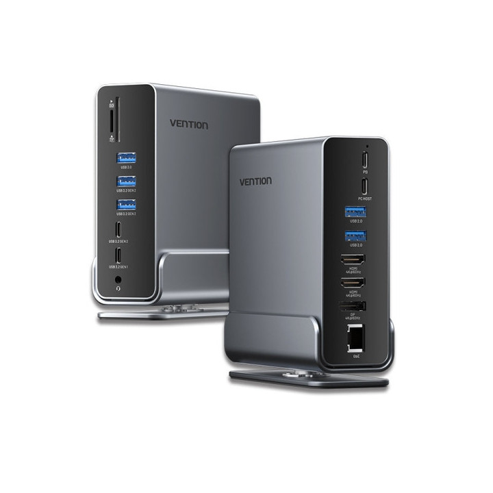 Vention Docking Station 15 en 1 USB-C a DisplayPort/2xHDMI/USB-C 3.2 Gen2/USB-C 3.2 Gen1/2xUSB 3.2 Gen2/USB3.0/2xUSB2.0/RJ45/SD