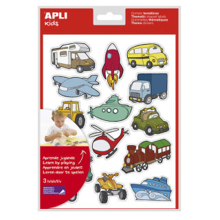 Apli Bolsa de Gomets Tematicos Transportes - 45 Gomets en 3 Hojas - Ilustraciones Divertidas para Enriquecer Vocabulario y Habi